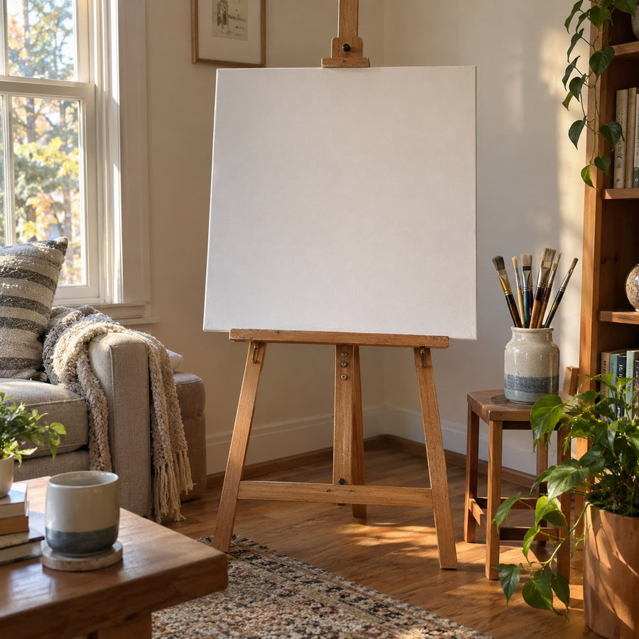 Blank canvas waiting on an easel